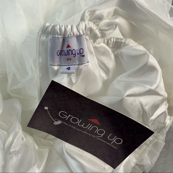 LAYERED MESH TULE PARTY DRESS IN OFF WHITE TEA LENGTH EMPIRE WAIST GIRLS SIZE 4 - Picture 12 of 15